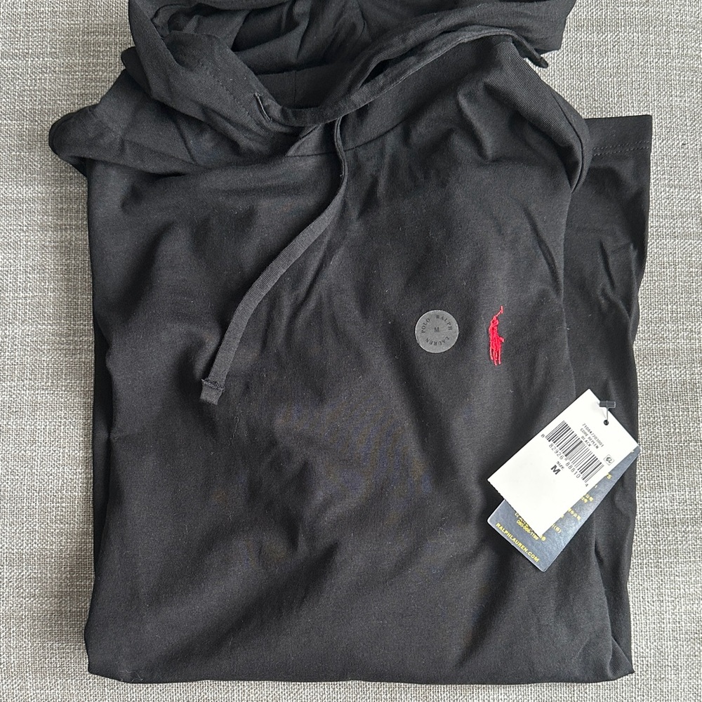 Polo Embroidered Logo Black Hoodie Shirt - Men's